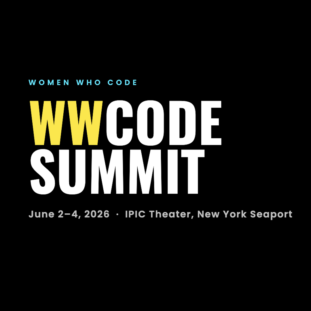 WWCode Summit 2026 flyer — yellow and white WWCODE SUMMIT title on black, June 2–4, 2026, IPIC Theater, New York Seaport